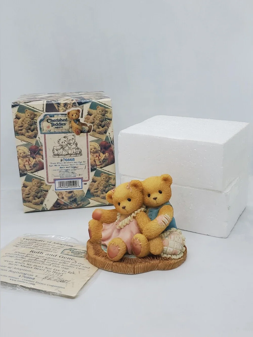 New CHERISHED TEDDIES RUTH GENE BEAR FIGURINE hug heart BOY GIRL love couple